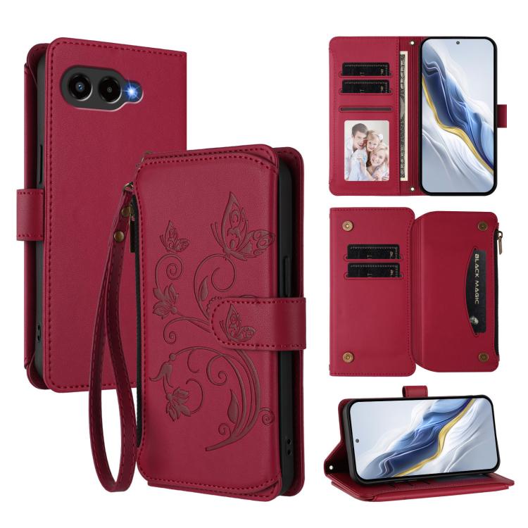 Peněženkové pouzdro Embossing Pattern Motýly bordové – T Phone 3 | Levné Kryty | Levné Kryty | Levné Kryty