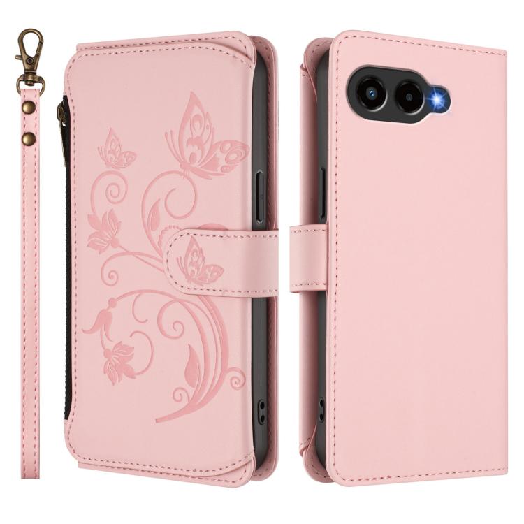 Peněženkové pouzdro Embossing Pattern Motýly růžové – T Phone 3 | Levné Kryty | Levné Kryty | Levné Kryty