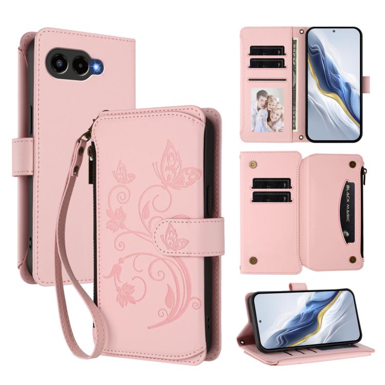 Peněženkové pouzdro Embossing Pattern Motýly růžové – T Phone 3 | Levné Kryty | Levné Kryty | Levné Kryty