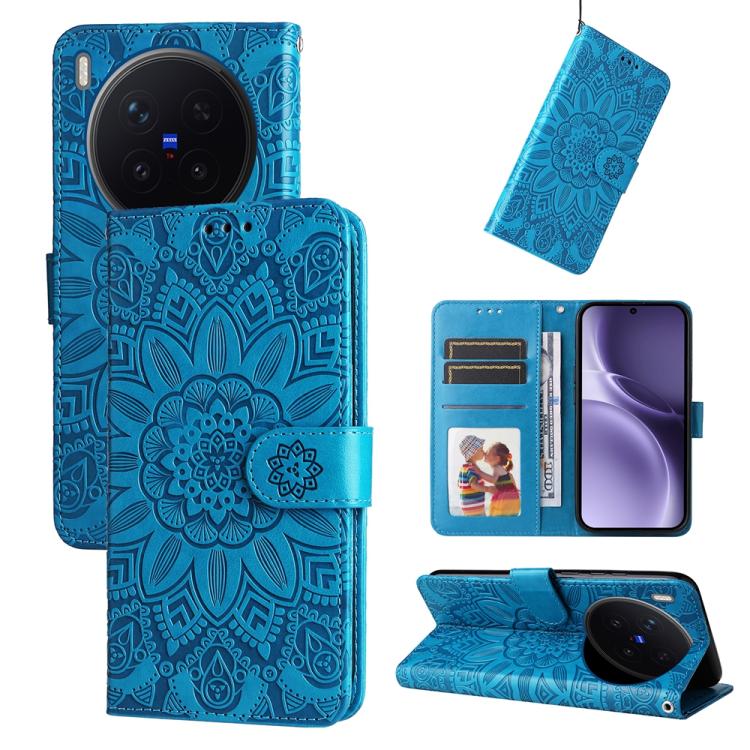 Peněženkové pouzdro Embossing Pattern Slunečnice modré – Vivo X300 Pro | Levné Kryty | Levné Kryty | Levné Kryty