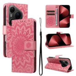 Peněženkové pouzdro Embossing Pattern Slunečnice růžové – Huawei Pura 80 Pro | Levné Kryty | Levné Kryty | Levné Kryty