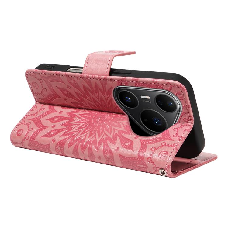 Peněženkové pouzdro Embossing Pattern Slunečnice růžové – Huawei Pura 80 Pro | Levné Kryty | Levné Kryty | Levné Kryty