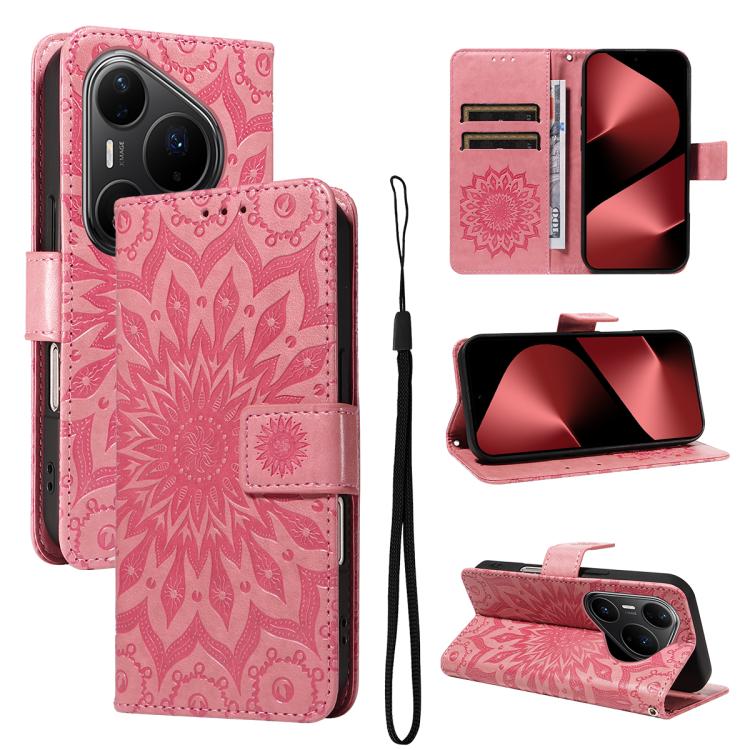 Peněženkové pouzdro Embossing Pattern Slunečnice růžové – Huawei Pura 80 Pro | Levné Kryty | Levné Kryty | Levné Kryty