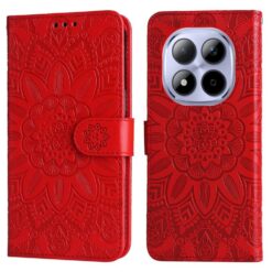 Peněženkové pouzdro Embossing Pattern Slunečnice červené – Xiaomi Redmi Note 15 Pro 4G