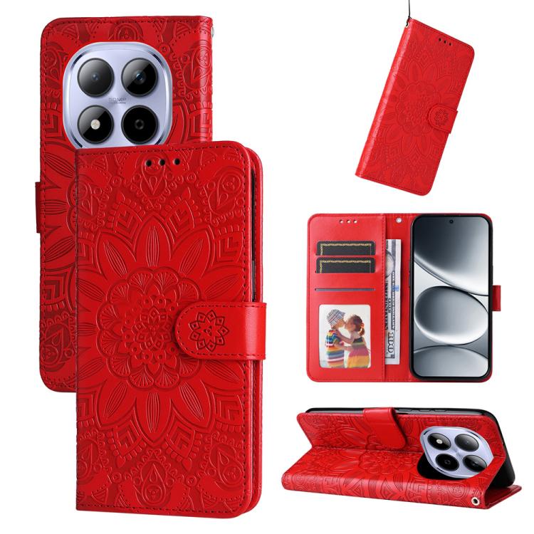 Peněženkové pouzdro Embossing Pattern Slunečnice červené – Xiaomi Redmi Note 15 Pro 5G | Levné Kryty | Levné Kryty | Levné Kryty