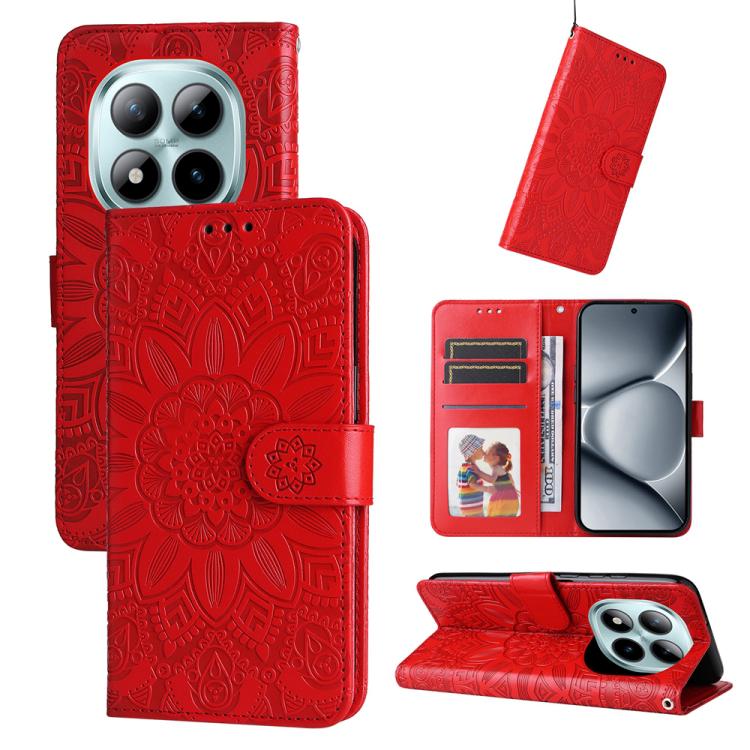 Peněženkové pouzdro Embossing Pattern Slunečnice červené – Xiaomi Redmi Note 15 Pro+ 5G | Levné Kryty | Levné Kryty | Levné Kryty