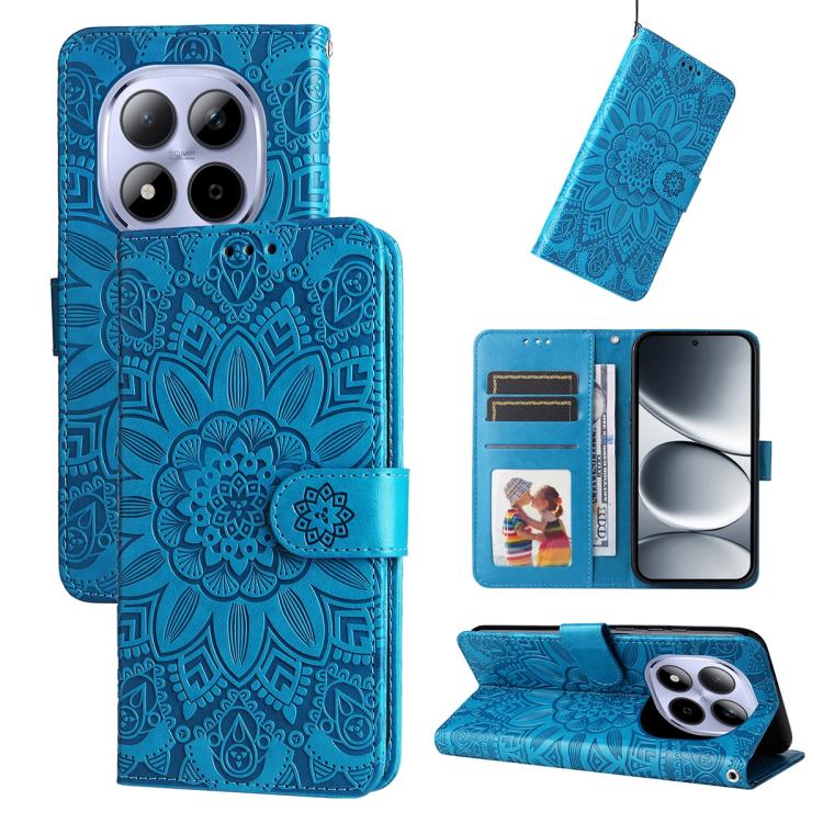 Peněženkové pouzdro Embossing Pattern Slunečnice modré – Xiaomi Redmi Note 15 Pro 4G | Levné Kryty | Levné Kryty | Levné Kryty