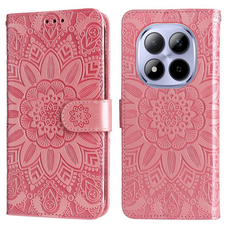 Peněženkové pouzdro Embossing Pattern Slunečnice růžové – Xiaomi Redmi Note 15 Pro 4G | Levné Kryty | Levné Kryty | Levné Kryty
