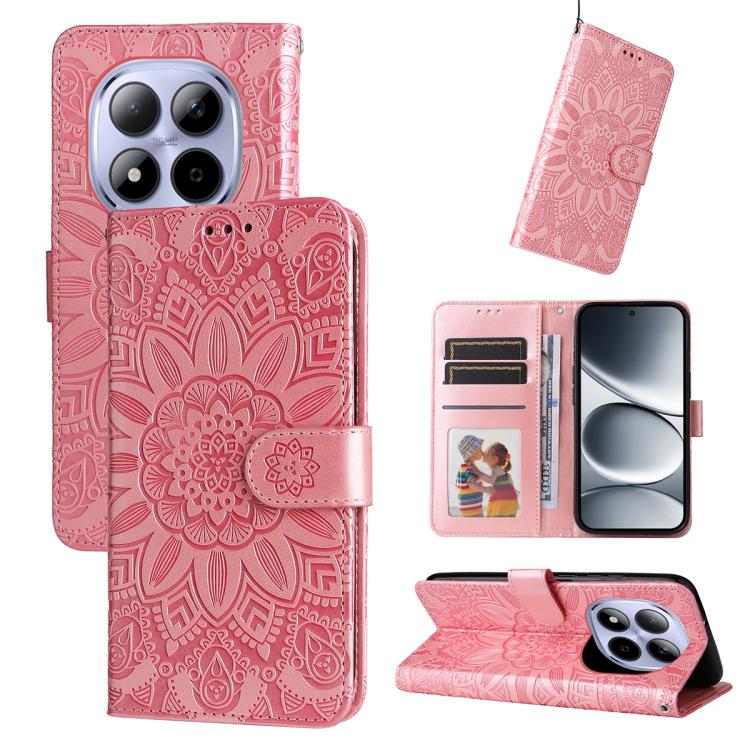 Peněženkové pouzdro Embossing Pattern Slunečnice růžové – Xiaomi Redmi Note 15 Pro 4G | Levné Kryty | Levné Kryty | Levné Kryty