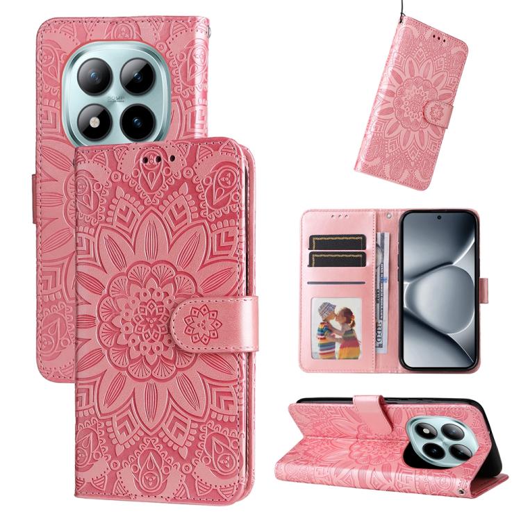Peněženkové pouzdro Embossing Pattern Slunečnice růžové – Xiaomi Redmi Note 15 Pro+ 5G | Levné Kryty | Levné Kryty | Levné Kryty