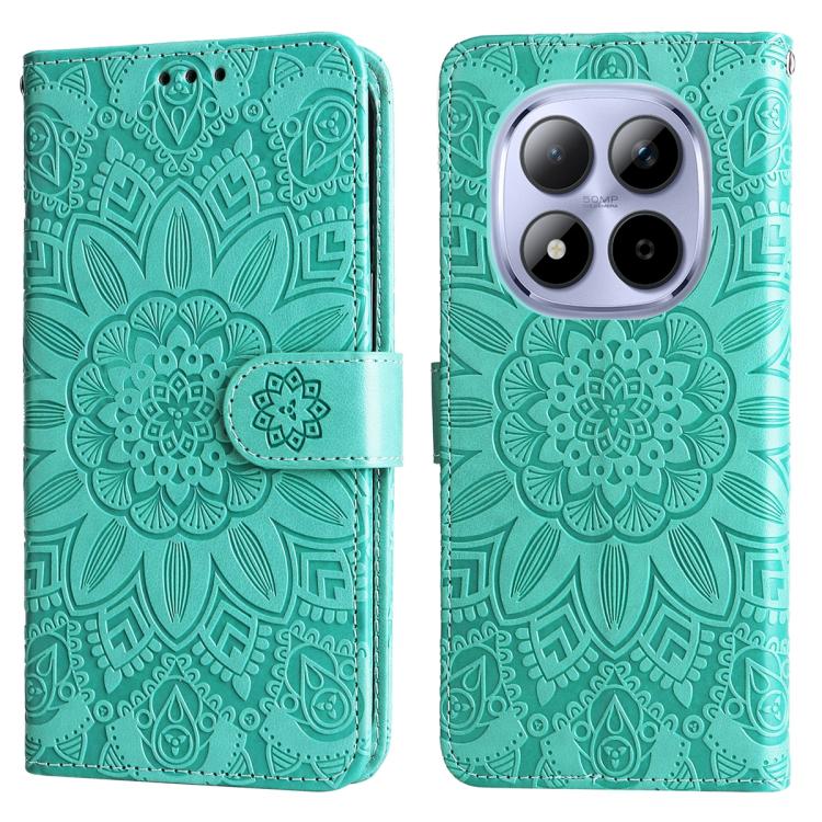 Peněženkové pouzdro Embossing Pattern Slunečnice zelené – Xiaomi Redmi Note 15 Pro 4G | Levné Kryty | Levné Kryty | Levné Kryty