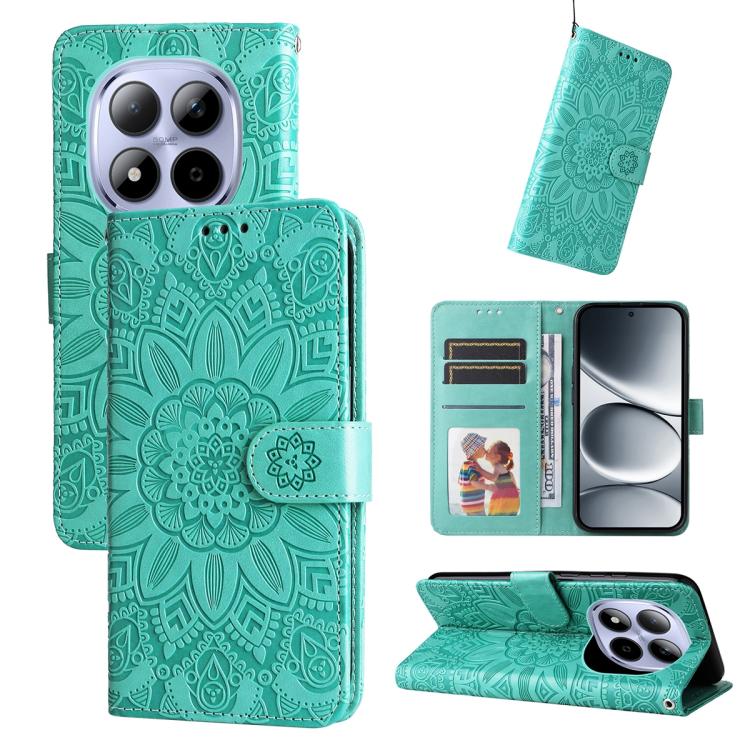Peněženkové pouzdro Embossing Pattern Slunečnice zelené – Xiaomi Redmi Note 15 Pro 4G | Levné Kryty | Levné Kryty | Levné Kryty