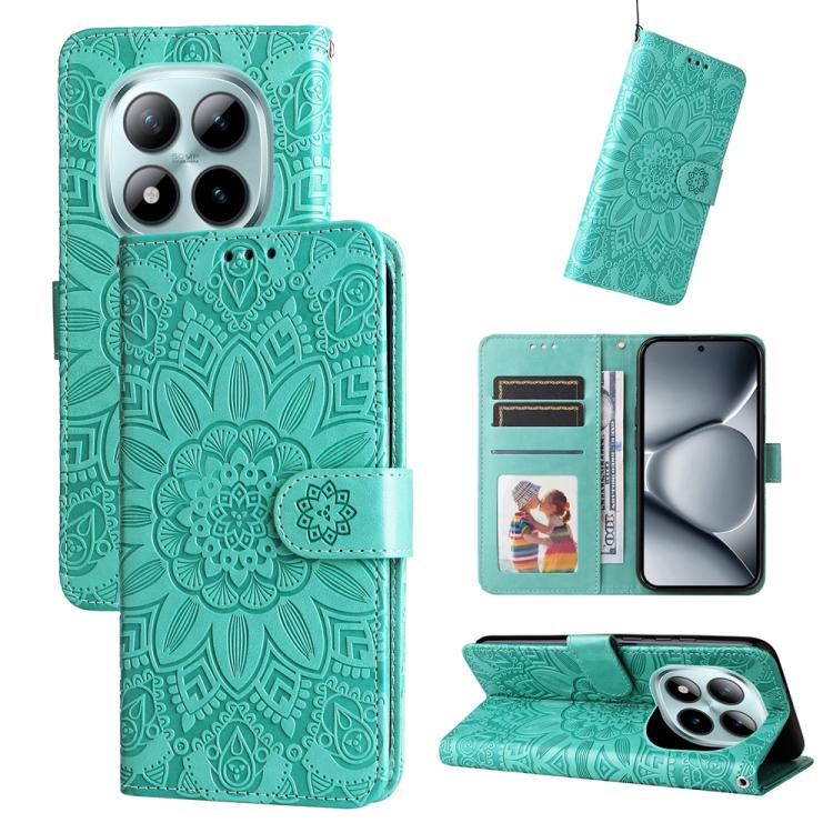 Peněženkové pouzdro Embossing Pattern Slunečnice zelené – Xiaomi Redmi Note 15 Pro+ 5G | Levné Kryty | Levné Kryty | Levné Kryty