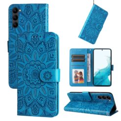 Peněženkové pouzdro Embossing Pattern Slunečnice modré – Samsung Galaxy S23 | Levné Kryty | Levné Kryty | Levné Kryty