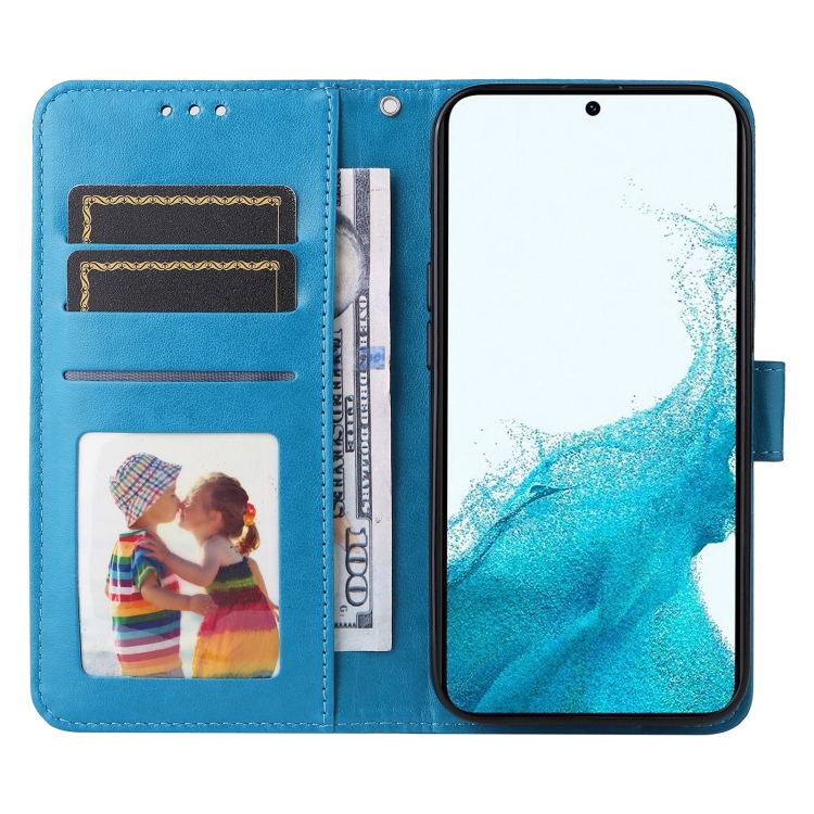 Peněženkové pouzdro Embossing Pattern Slunečnice modré – Samsung Galaxy S23 | Levné Kryty | Levné Kryty | Levné Kryty
