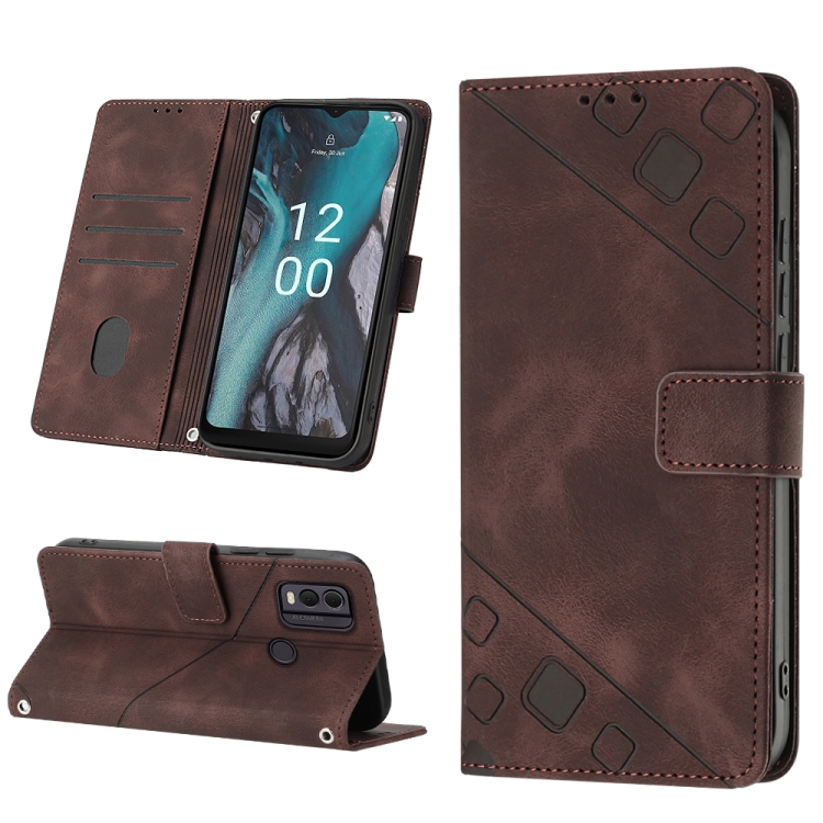 Peněženkové pouzdro Embossing Pattern Square hnědé – Nokia C22 | Levné Kryty | Levné Kryty | Levné Kryty