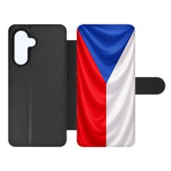 Flip-style smartphone case with black back cover and a front flap featuring a blue-red-white flag design. | Levné Kryty