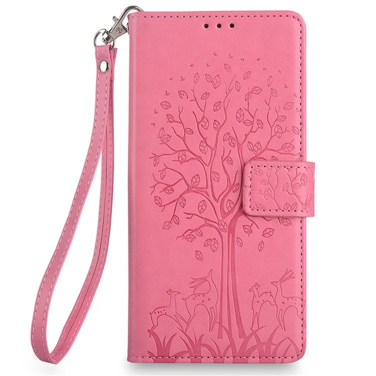 Peněženkové pouzdro Embossing Pattern Strom růžové – Xiaomi 17 Ultra | Levné Kryty | Levné Kryty | Levné Kryty