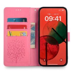 Peněženkové pouzdro Embossing Pattern Strom růžové – Xiaomi 17 Ultra | Levné Kryty | Levné Kryty | Levné Kryty