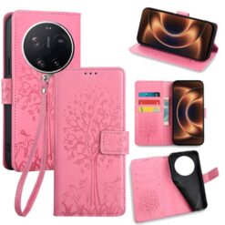 Peněženkové pouzdro Embossing Pattern Strom růžové – Xiaomi 17 Ultra | Levné Kryty | Levné Kryty | Levné Kryty