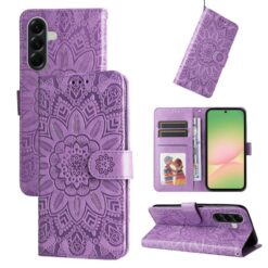 Purple mandala-pattern phone case with wallet, showing card slots and inner compartments from multiple angles (front, back, open) for a smartphone model. | Levné Kryty