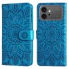 Peněženkové pouzdro Embossing Pattern Slunečnice červené – Honor 600 / Honor 600 Pro | Levné Kryty | Levné Kryty Blue mandala-patterned wallet phone case with a magnetic clasp, shown from front and back, designed for a smartphone with a rear camera cutout on the right side | Levné Kryty
