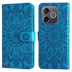 Peněženkové pouzdro Embossing Pattern Slunečnice modré – Honor 600 Lite | Levné Kryty | Levné Kryty Blue wallet-style phone case with embossed mandala design and magnetic strap. | Levné Kryty