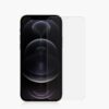 Tvrzené sklo Screen Pro 9H – Apple iPhone 12 Pro Max | Levné Kryty | Levné Kryty Clear screen protector positioned to the right of a black iPhone, ready to apply | Levné Kryty