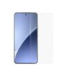Smartphone with a clear protective screen protector laid next to it on a white background. | Levné Kryty