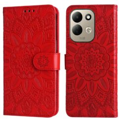 Peněženkové pouzdro Embossing Pattern Slunečnice červené – Xiaomi Redmi 17
