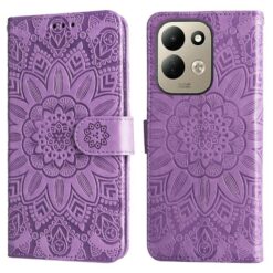 Peněženkové pouzdro Embossing Pattern Slunečnice fialové – Xiaomi Redmi 17
