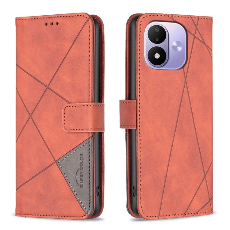 Knížkové pouzdro Rhombus hnědé – Xiaomi Redmi Note 17 / Redmi Note 17 5G | Levné Kryty | Levné Kryty | Levné Kryty