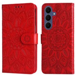Peněženkové pouzdro Embossing Pattern Slunečnice červené – Samsung Galaxy S26 FE | Levné Kryty | Levné Kryty | Levné Kryty