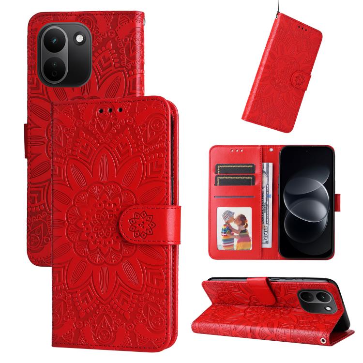 Peněženkové pouzdro Embossing Pattern Slunečnice červené – Xiaomi Redmi Note 17 Pro Max | Levné Kryty | Levné Kryty | Levné Kryty