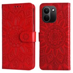 Peněženkové pouzdro Embossing Pattern Slunečnice červené – Xiaomi Redmi Note 17 Pro Max