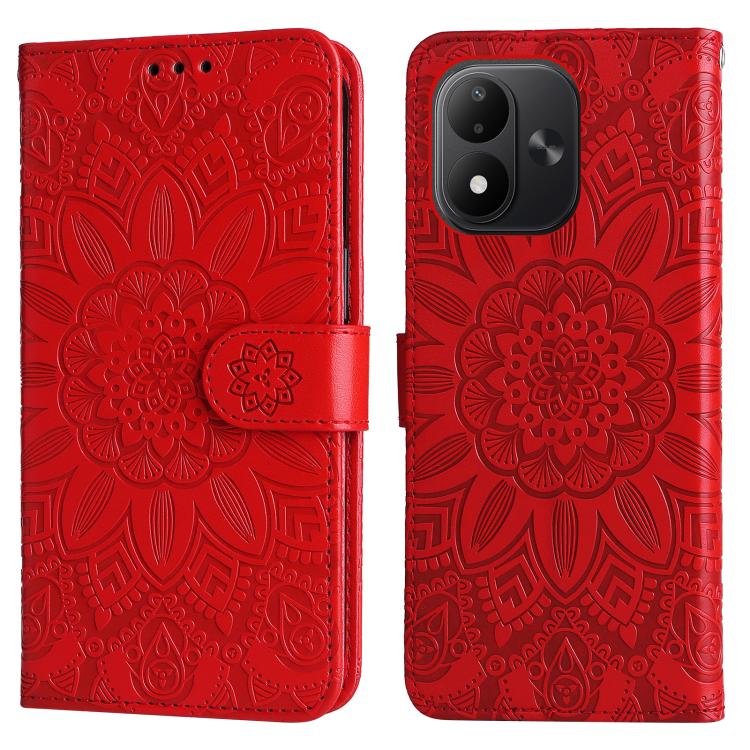 Peněženkové pouzdro Embossing Pattern Slunečnice červené – Xiaomi Redmi Note 17 / Redmi Note 17 5G | Levné Kryty | Levné Kryty | Levné Kryty