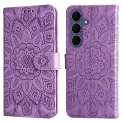 Peněženkové pouzdro Embossing Pattern Slunečnice fialové – Samsung Galaxy S26 FE
