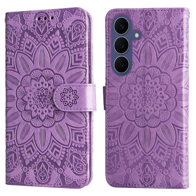 Peněženkové pouzdro Embossing Pattern Slunečnice fialové – Samsung Galaxy S26 FE | Levné Kryty | Levné Kryty | Levné Kryty