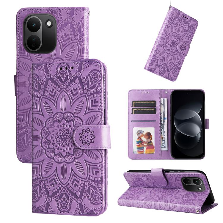 Peněženkové pouzdro Embossing Pattern Slunečnice fialové – Xiaomi Redmi Note 17 Pro Max | Levné Kryty | Levné Kryty | Levné Kryty