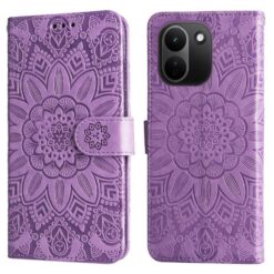 Peněženkové pouzdro Embossing Pattern Slunečnice fialové – Xiaomi Redmi Note 17 Pro Max