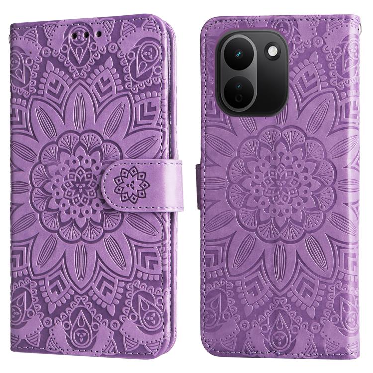Peněženkové pouzdro Embossing Pattern Slunečnice fialové – Xiaomi Redmi Note 17 Pro Max | Levné Kryty | Levné Kryty | Levné Kryty