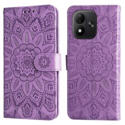 Peněženkové pouzdro Embossing Pattern Slunečnice fialové – Xiaomi Redmi Note 17 / Redmi Note 17 5G | Levné Kryty | Levné Kryty | Levné Kryty