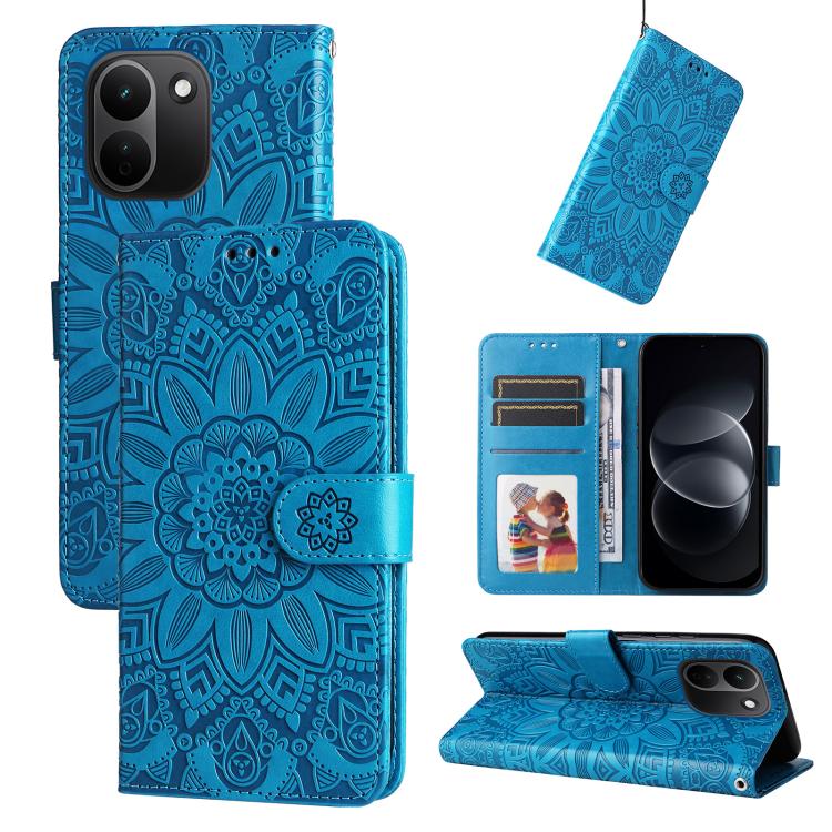 Peněženkové pouzdro Embossing Pattern Slunečnice modré – Xiaomi Redmi Note 17 Pro Max | Levné Kryty | Levné Kryty | Levné Kryty
