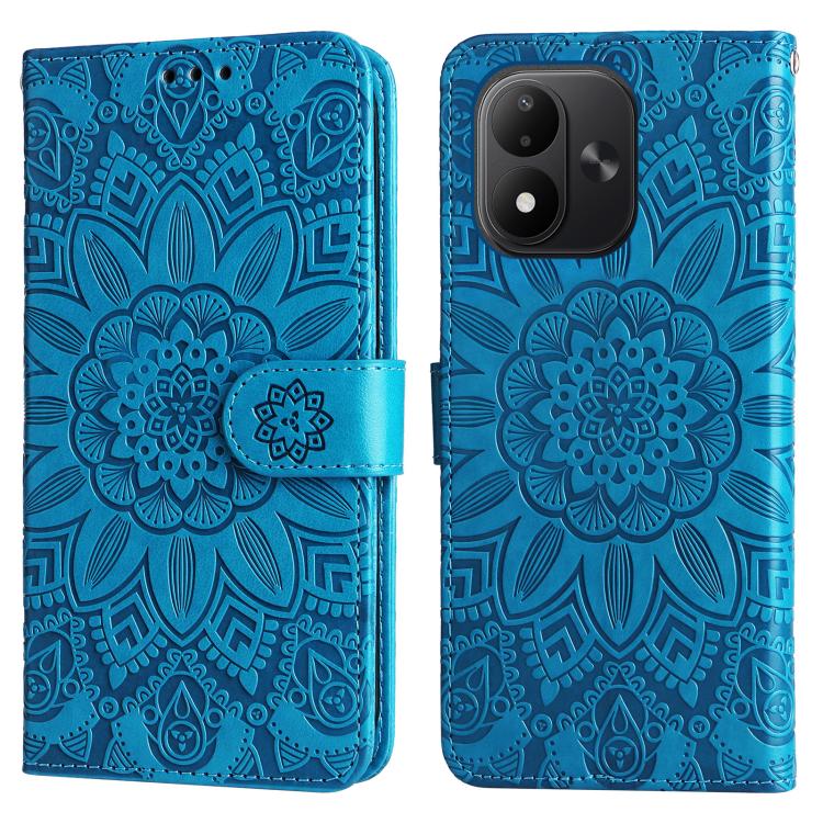 Peněženkové pouzdro Embossing Pattern Slunečnice modré – Xiaomi Redmi Note 17 / Redmi Note 17 5G | Levné Kryty | Levné Kryty | Levné Kryty