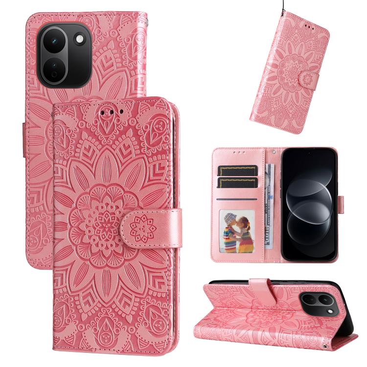 Peněženkové pouzdro Embossing Pattern Slunečnice růžové – Xiaomi Redmi Note 17 Pro Max | Levné Kryty | Levné Kryty | Levné Kryty