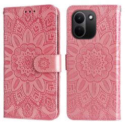 Peněženkové pouzdro Embossing Pattern Slunečnice růžové – Xiaomi Redmi Note 17 Pro Max | Levné Kryty | Levné Kryty | Levné Kryty