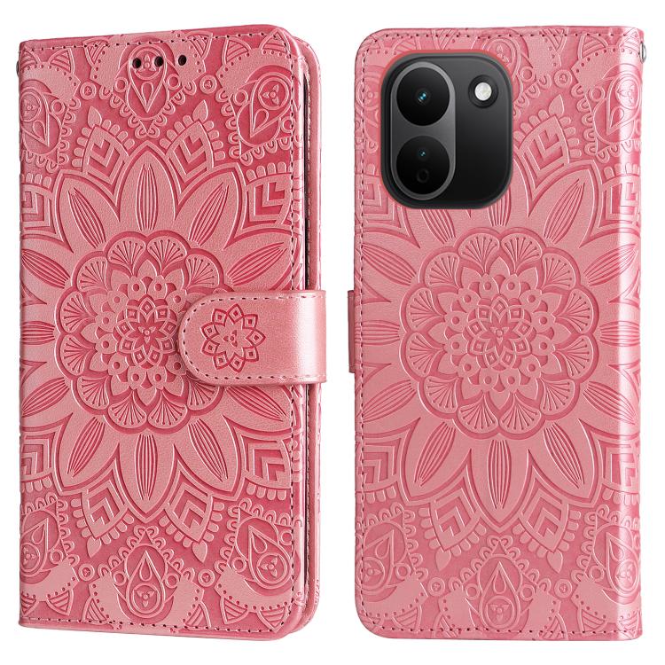 Peněženkové pouzdro Embossing Pattern Slunečnice růžové – Xiaomi Redmi Note 17 Pro Max | Levné Kryty | Levné Kryty | Levné Kryty