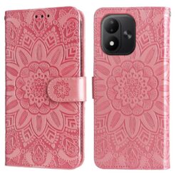 Peněženkové pouzdro Embossing Pattern Slunečnice růžové – Xiaomi Redmi Note 17 / Redmi Note 17 5G