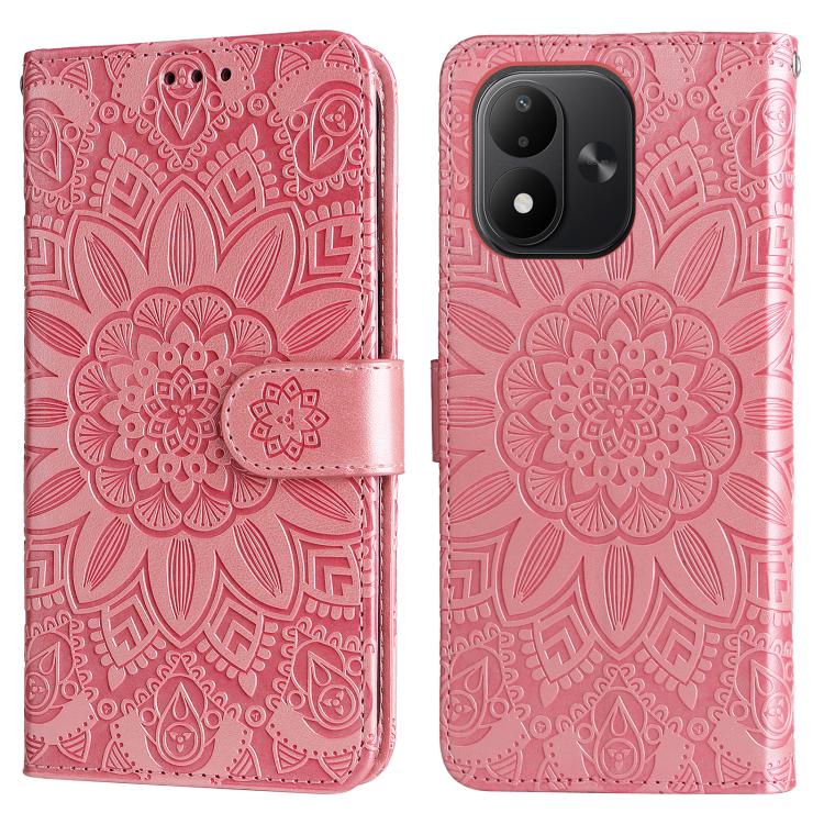 Peněženkové pouzdro Embossing Pattern Slunečnice růžové – Xiaomi Redmi Note 17 / Redmi Note 17 5G | Levné Kryty | Levné Kryty | Levné Kryty