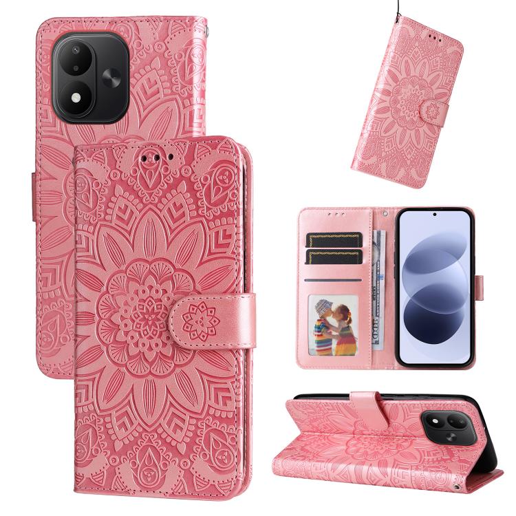 Peněženkové pouzdro Embossing Pattern Slunečnice růžové – Xiaomi Redmi Note 17 / Redmi Note 17 5G | Levné Kryty | Levné Kryty | Levné Kryty